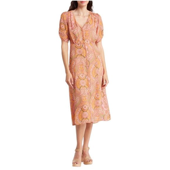 BCBGeneration Women’s Puff Sleeves Button Front Midi Dress in the Size 12 - Picture 2 of 7